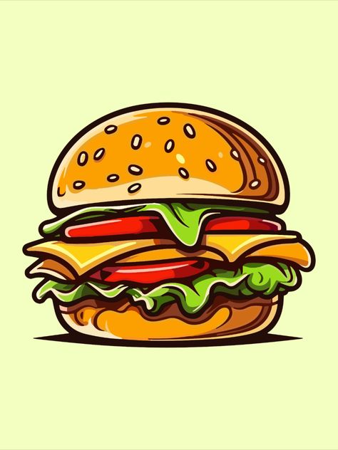 Burger Painting Easy, Cheese Burger Drawing, Burger Tattoo Design, Burger Painting Art, Burger Pop Art, Burger Drawing Illustration, Burger Art Illustration, Drawing Burger, Fast Food Drawing