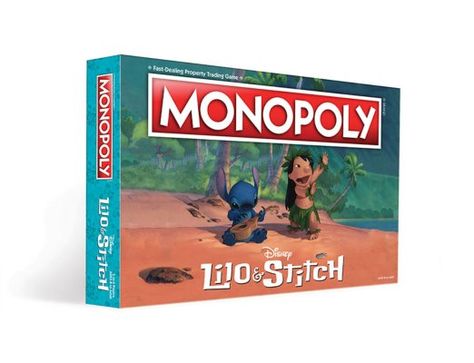 Play your favorite family game with this Lilo & Stitch Edition Monopoly! These adorable animated characters take over the board, with game pieces like a surfboard, Lilo's camera and a record player, and stops along the Monopoly route straight out of the movie. Officially licensed Includes: 6 tokens 32 Houses 12 Hotels Aloha cards Suggested Age: 8+ Number of Players: 2-6 Playing Time: 60+ min Difficulty: Intermediate Dimensions: 10.5" H x 15.8" W x 2.25" D Material: Plastic, paper , zinc Made in Disney Monopoly, Accessories Board, Lilo And Stitch Merchandise, Monopoly Board Game, Toy Chests, Galactic Federation, Monopoly Board, Model Citizen, Disney Cats