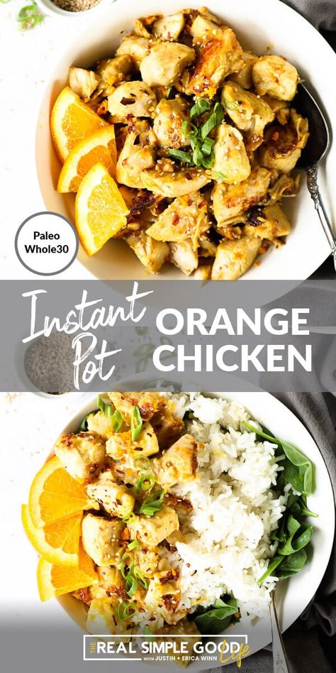 Sweet and sticky healthy orange chicken with either breasts or thighs in the Instant Pot in about 30 minutes! A sugar free takeout remake. Made with real oranges and orange zest, this recipe is Paleo + Whole30 and oh so delicious! #instantpot #chicken #pressurecooker Instant Pot Orange Chicken, Healthy Orange Chicken, Orange Chicken Recipe, Takeout Food, Creative Cooking, Orange Sauce, Chicken Dish, Savory Chicken, Sauce For Chicken