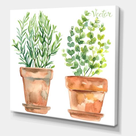 Designart - Two Green House Plants In Orange Flower Pots - Traditional Canvas Wall Art Print | Michaels Green House Plants, Traditional Framed Art, Fleur Orange, Orange Flower, Green House, Watercolor Inspiration, Beautiful Wall Art, Framed Canvas Wall Art, Watercolor Cards