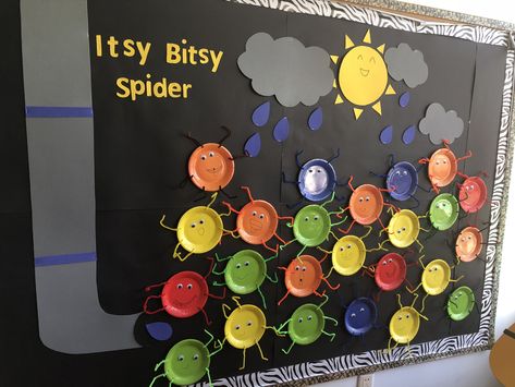 Itsy Bitsy Spider Bulletin Board Preschool Spider Bulletin Board, 2024 Nursery, Bulletin Board Preschool, Spiders Preschool, Nursery Rhymes Preschool Crafts, October Kindergarten, Nursery Rhymes Preschool, Nursery Rhyme Theme, Spider Theme