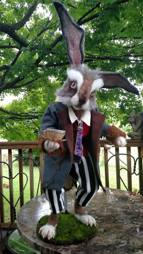 The Crazy March Hare by Stevi T  has traveled from the tea party. Needle felt creation measuring 30" tall March Hare Costume, Alice In Wonderland Clipart, Alice In Wonderland Rabbit, Alice In Wonderland Diy, Alice In Wonderland Decorations, Alice In Wonderland Artwork, Alison Wonderland, Alice In Wonderland Illustrations, Wonderland Artwork