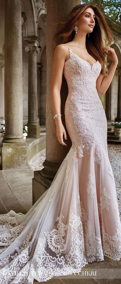 33 Pretty #Pink Wedding #Dresses for Your Wedding -  #vintagewedding Blush Wedding Dress, Wedding Dresses Blush, David Tutera, Pink Wedding Dresses, Trendy Wedding Dresses, Wedding Dresses Satin, A Wedding Dress, Mon Cheri, Dresses Elegant