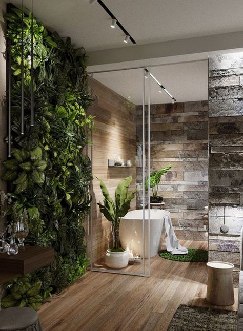 20 Modern Master Bathrooms Connected To Nature | Home Design And Interior #ModernHouseInteriorDesignBathroom Modern Master Bathrooms, Interior Design Minimalist, Natural Bathroom, Bilik Mandi, Bad Inspiration, Vinyl Decor, Modern Masters, Bathroom Layout, Design Case