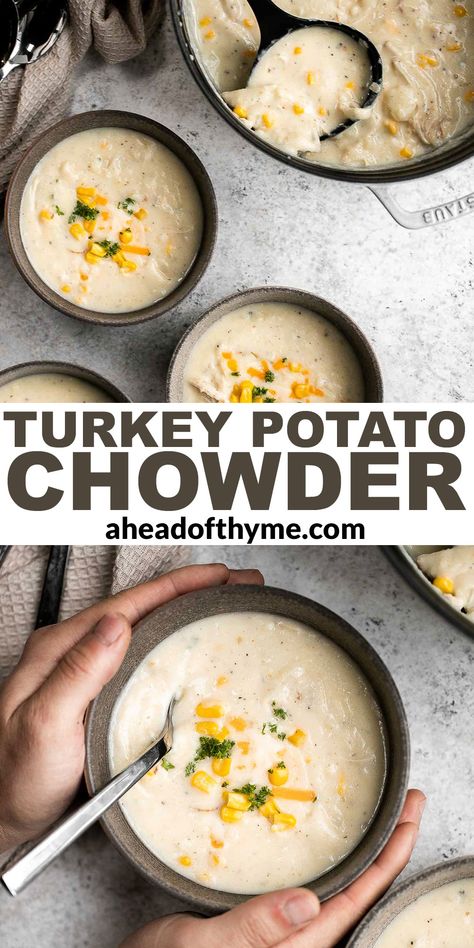 Turkey Potato Chowder Turkey Mashed Potato Soup, Turkey Potato Soup Recipes, Turkey Potatoes Soup, Potato Turkey Soup, Leftover Turkey And Mashed Potato Recipes, Easy Leftover Turkey Soup, Leftover Turkey And Mashed Potatoes, Turkey And Potato Soup, Turkey Chowder Soup