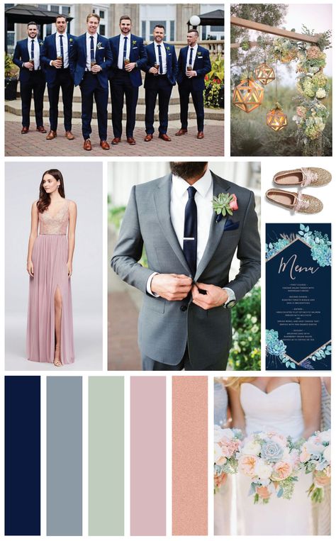 I created my very own Wedding Color Palette – a mix of Navy Blue, Dusty Blue, Sage Green, Blush Pink, and Rose Gold.   [Wedding Color Palette] #MaggieSottero #MyLoveStory #CoastDiamond #ShowYourCoast Wedding Colors Sage Green, Wedding Colors Sage, Best Wedding Colors, Wedding Color Pallet, Sage Wedding, Sage Green Wedding, Wedding Palette, Blush Pink Weddings, Wedding Theme Colors