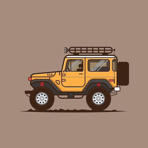 Toyota Land Cruiser Digital Illustration by @jaylineart #PixelPerfectDesign if… Car Illust, Beach Drawings, Lander Rover, Jeep Drawing, Fj40 Landcruiser, Jimny Suzuki, Tj Wrangler, Toyota Fj40, Toyota 4x4