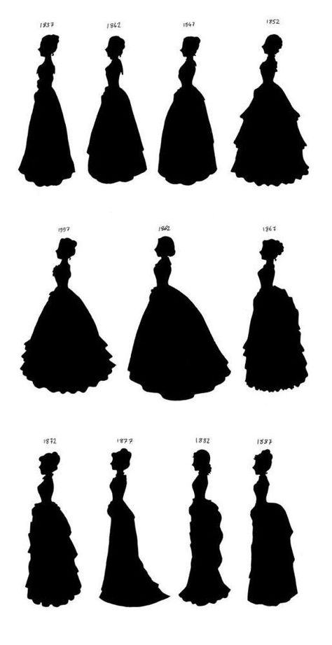 Victorian Reference, Victorian Drawings, 1859 Fashion, Victorian Silhouette, Moda Medieval, Istoria Modei, Inai Pengantin, Victorian Era Fashion, Victorian Aesthetic