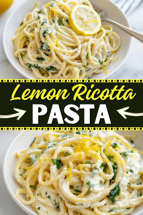 Lemon ricotta pasta is a quick, easy, and delicious weeknight meal overflowing with bright and fresh flavors. Serve it as is or with chicken, shrimp, or salmon. Salmon And Ricotta Recipe, Lemon Ricotta Spaghetti, Lemon Cottage Cheese Pasta, Lemon Ricotta Pasta With Spinach, Ricotta Lemon Pasta, Pasta And Ricotta, Ricotta Pasta Recipes, Lemon Ricotta Pasta, Cottage Cheese Pasta