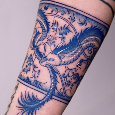 Studio Ghibli Haku Dragon, Ghibli Haku Dragon, Studio Ghibli Haku, Dragon Forearm Tattoo, Ghibli Haku, Blue Dragon Tattoo, Haku Dragon, Blue Ink Tattoos, Art Deco Tattoo