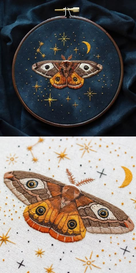 Etsy Shop Feature on So Super Awesome #etsy #embroidery #embroideryhoops #diy #patterns #tutorial #embroiderypattern #crafts #moth #moon Emillie Ferris, Friend Embroidery, Haft Vintage, Etsy Embroidery, Hippity Hoppity, Diy Broderie, 자수 디자인, Sewing Embroidery Designs, Hand Embroidery Art