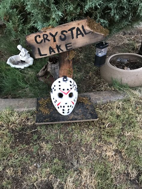 Diy Jason Halloween Decorations, Freddy Krueger Party Decoration, Camp Crystal Lake Theme Party, Camp Crystal Lake Party Ideas, Friday 13 Party Ideas, Freddy Vs Jason Halloween Decorations, Friday The 13 Birthday Party, Friday The Thirteenth Party Ideas, Jason Themed Birthday Party