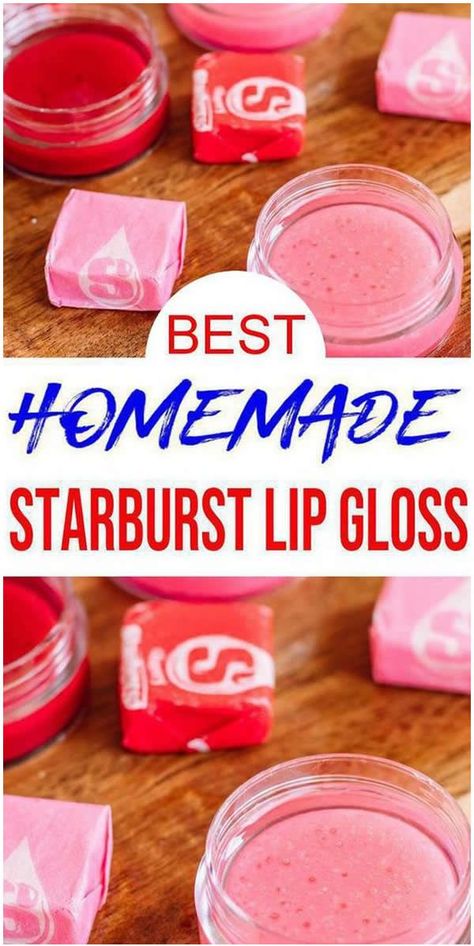 Starburst candy lip gloss on wood surface with starburst candy around Lip Gloss Ideas, Easy Lip Balm Recipe, All Natural Lip Gloss, Easy Lip Balm, Lip Gloss Recipe, Gloss Diy, Homemade Lip Balm Recipe, Starburst Candy, Lip Balm Recipe