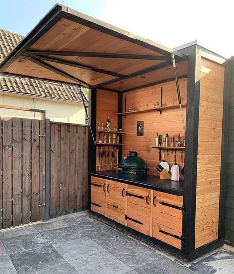 Very cool outdoor kitchen design. Weatherproof and concealed. Nice design Modern Patio Design, Outdoor Barbeque, Outdoor Kitchen Decor, Diy Patio Decor, Build Outdoor Kitchen, Outdoor Bbq Kitchen, Deck Designs, Backyard Kitchen, Outdoor Kitchen Patio