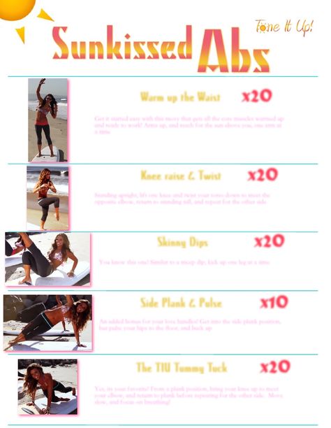 Sunkissed Abs Printable Tone It Up Karena Katrina | Scribd Printable Workout, Motivație Fitness, Workout Bauch, Printable Workouts, Motivation Fitness, Stay In Shape, I Work Out, Tone It Up, Up Girl