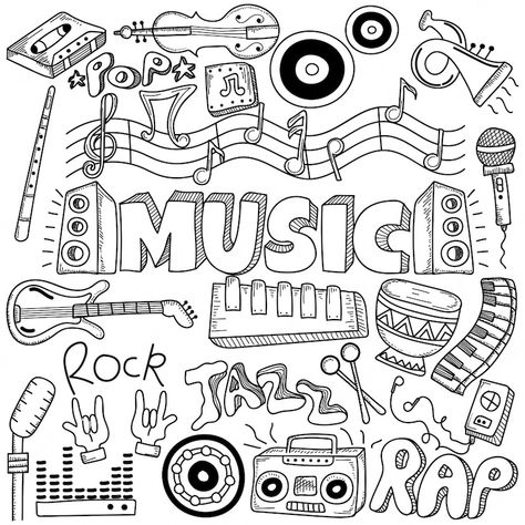 Cute Music Drawings, Music Related Drawings, Music Lettering, Kawaii Music, Home Decor Ideas Paper, Musical Instruments Drawing, Music Doodle, Paper Flower Wall Hanging, Foto Kelakar