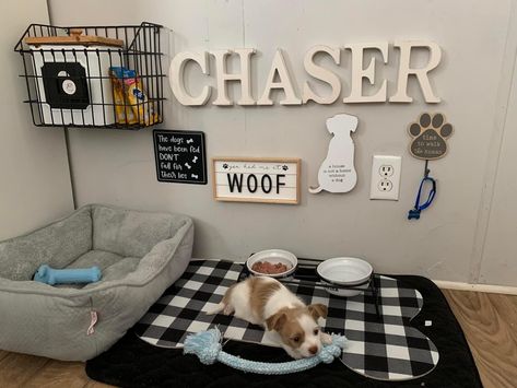 Dog Set Up Ideas In Bedroom, Dog Section In Bedroom, Dog Area In Bedroom Ideas, Doggie Corner Ideas In Living Room, Dog Bedroom Decor Ideas, Dog Areas In House Small Living Room, Dogs Corner Ideas, Dog Set Up In Bedroom, Puppy Corner Ideas In Bedroom