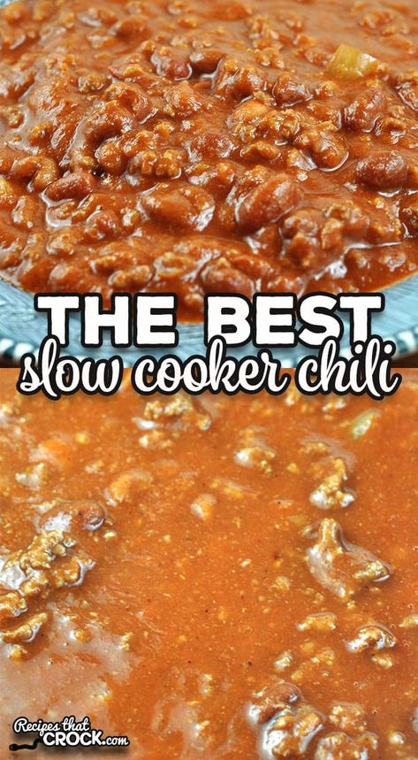 This recipe is The Best Slow Cooker Chili I have ever had. It is super simple to make, tastes amazing and is always a crowd pleaser! via @recipescrock Simple Chili Recipe Crockpot, Chili In Crockpot, Crock Pot Chili Recipes, Simple Crock Pot Recipes, Chili For A Crowd, Best Slow Cooker Chili, Easy Chili Recipe Crockpot, Slow Cooker Chili Easy, Crock Pot Chili