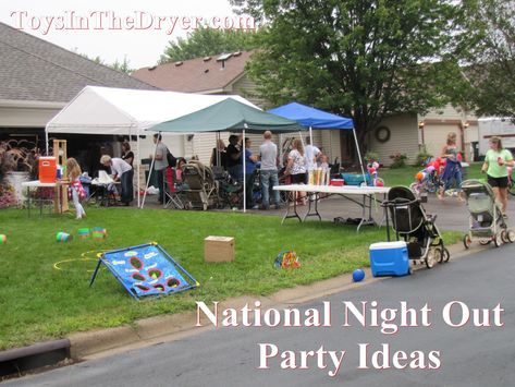 National Night Out Party Ideas Neighborhood Activities, Summer Block Party, Neighborhood Block Party, Neighborhood Party, Painting Station, Dunk Tank, Summer Night Outfit, Neighborhood Watch, Bouncy House