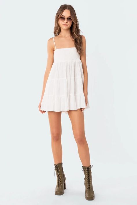 Concert Dress Outfit, Country Concert Dress, Vintage Summer Outfits, White Babydoll Dress, Concert Dresses, Summer Day Dresses, Country Concert Outfit, Country Concert, Swimwear Dress