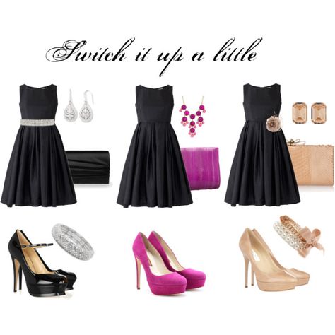 "Switch it Up" by anne-ratna on Polyvore - LBD - wedding guest evening attire ideas Outfit Boda, Wedding Guest Attire, Outfits Shorts, Girlie Girl, Fashion Pics, Black Dress Outfits, Guest Attire, Pink Accessories, Wedding Attire Guest