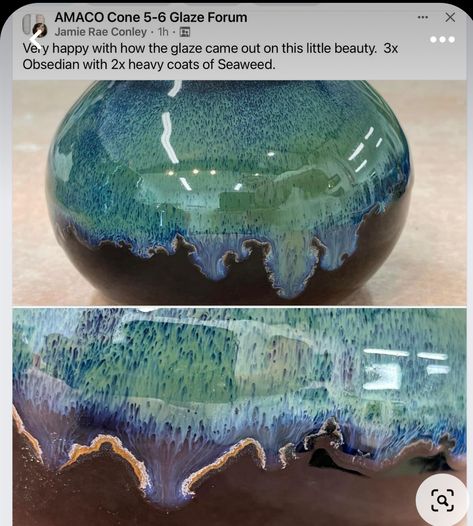 Amaco Glaze Layering Seaweed, Cobalt Glaze Combinations, Pottery Glaze Combos, Winterwood Glaze Combinations, Amaco Obsidian, Seaweed Glaze, Obsidian Glaze, Pottery 101, Spectrum Glazes