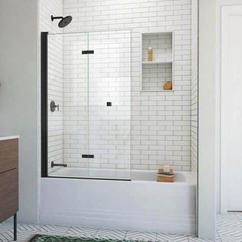 DreamLine Aqua-Q Fold 36 W X 58 H Frameless Tub Door | Wayfair Bathtub Shower Combo, Tub Door, Frameless Door, Bathroom Tub Shower, Bathtub Doors, Tub Shower Doors, 2 Number, Tub Doors, Bathroom Tub