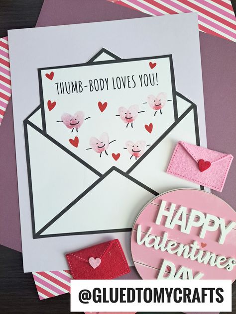 Thumb-Body Loves You Card Craft Thumb Buggy Loves You, Thumbody Loves You Craft, Thumb Body Loves You, Thumb Body Loves You Craft, Thumbprint Crafts, Toddler Valentine Crafts, Valentine Day Cupcakes, Valentines Crafts, Toddler Valentines