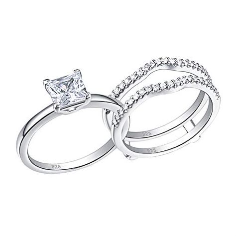 Wedding Ring Enhancers, Solitaire Princess Cut, Ring Enhancers, Engagement Rings Set, Guard Ring, Ring Enhancer, Promise Ring Set, Sterling Silver Wedding Rings, Cz Rings Engagement