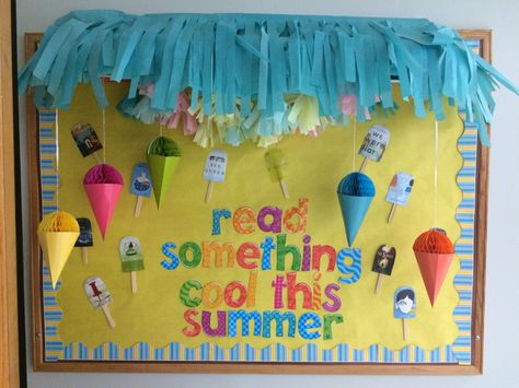 May Library Bulletin Board Ideas, Summer Book Displays Public Libraries, Summer Library Display Ideas, End Of Year Library Bulletin Board Ideas, May Library Bulletin Boards, Summer Reading Bulletin Boards, Summer Library Bulletin Boards, Summer Bulliten Board Ideas, Summer Library Displays