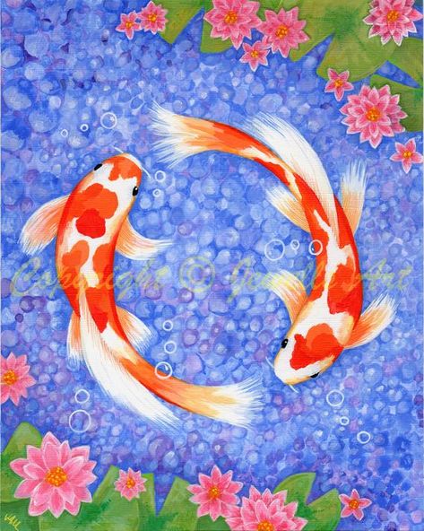 Feng Shui Art 'Koi For Love' Print from my original | Etsy Feng Shui Koi Fish, Koi Fish Print, Feng Shui Art, Koi Painting, Koi Art, Fish Drawings, Love Print, Art Japonais, Fish Painting