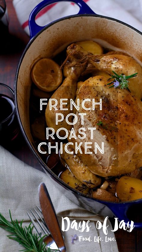 A heart-warming classic, French Pot Roast Chicken or ‘Poulet au Pot’ is a terrific recipe for beautifully juicy, tender chicken with flavoursome root vegetables and a rich gravy. Best of all, it's all cooked in one pot so less washing up! French Pot Roast, Slow Roast Beef, Pot Roast Chicken, French Chicken Recipes, Le Crueset, Roast Chicken And Gravy, Cheddar Cornbread, Easy Roast Chicken, Whole Chicken Recipes