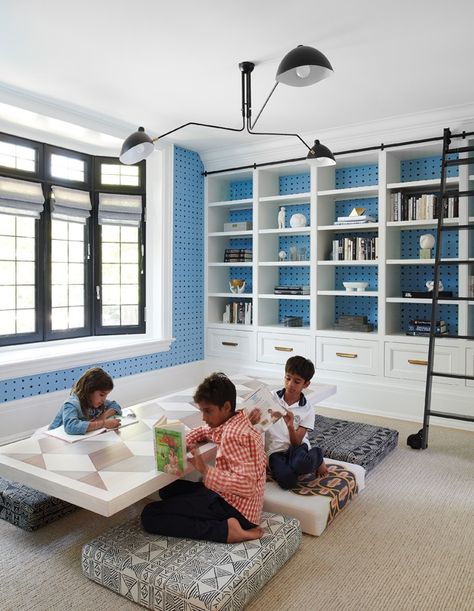 House & Home - 15 Inspiring Kids' Workspaces That Make Homework Fun Ali Budd Interiors, 80's Room, St Frank, Homework Room, Kids Workspace, Make Your Own Pillow, White Marble Floor, All White Kitchen, Little Library