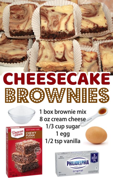 Swirled Cheesecake, Brownie Mix Recipes, Cheesecake Swirl Brownies, Easy Homemade Desserts, Cheesecake Brownie, Quick Dessert Recipes, The Best Dessert, Homemade Dessert, Brownie Desserts