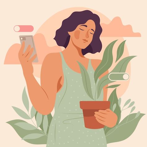 Social Media Detox Aesthetic, Digital Detox Aesthetic, Social Media Detoxing, Detox Social Media, Wellness Illustration, Digital Detoxing, Self Care Illustration, Social Media Illustration, Digital Wellness