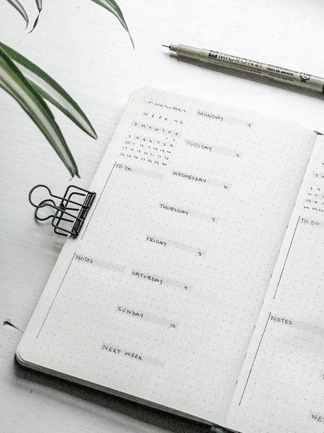 Ultra minimalist bullet journal spread biweekly/weekly spread with clean lines, black and white calendar, simple ink, and geometric shapes. Work Bujo, Bullet Journal November, Minimalist Bujo, Songwriting Journal, Journal November, 2024 Bujo, Ultra Minimalist, Diy Kalender, Bujo Spreads