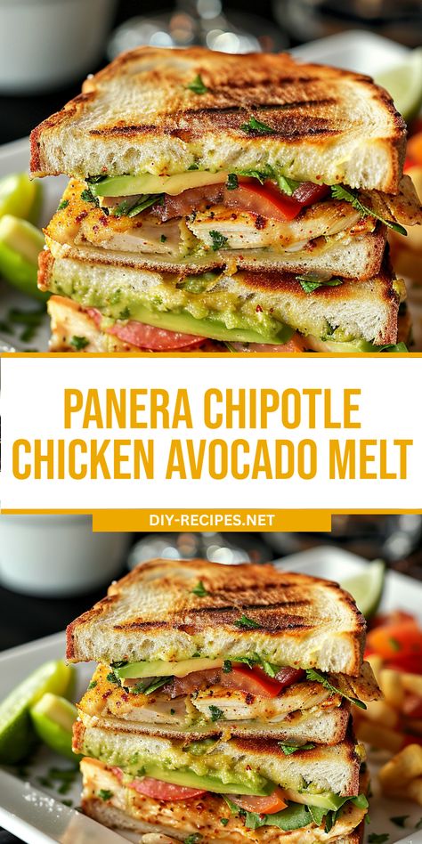 Make a delicious Panera Chipotle Chicken Avocado Melt at home. Panera Chicken Chipotle Avocado Recipe, Chipotle Wrap Chicken, Chipotle Avocado Melt, Panera Chicken Sandwich, Panera Turkey Avocado Blt, Panera Roasted Turkey Avocado Blt, Easy High Protein Sandwiches, Lunch Ideas With Grilled Chicken, Panera Avocado Chicken Melt