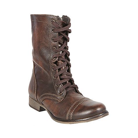 TROOPA BROWN LEATHER womens bootie flat lace up - Steve Madden Steve Madden Troopa Boots, Loin Recipes, Short Brown Boots, Slouch Jeans, Brown Combat Boots, Steve Madden Boots, Womens Combat Boots, 3 Shoes, Lace Up Combat Boots