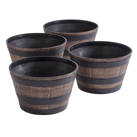 Free 2-day shipping. Buy Fox Valley Traders Realistic Wood-Look Barrel Planters, Lightweight Durable Plastic, Set of 4, Each 8” High x 13" dia. at Walmart.com Cold Weather Flowers, Barrel Garden Planters, Whiskey Barrel Planter, Barrel Flowers, Extra Large Planters, Cozy Garden, Barrel Planter, Garden Oasis, Wooden Planters