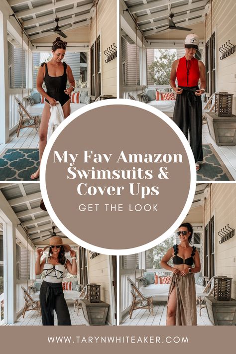 My Fav Amazon Swimsuits & Cover Ups - Taryn Whiteaker Designs One Piece Swimsuit Outfit Cover Up, One Piece Swimsuit Outfit, Bow Swimsuit, Beach Looks, European Style Homes, Amazon Favorites, Swimsuit Material, Swimsuits Outfits, Crochet Cover Up