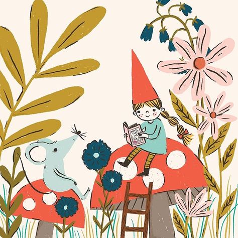 Denise Holmes - Illustrator Happy New Year Friends, Red Mushrooms, Mid Century Illustration, Forest Illustration, Whimsical Illustration, Illustration Inspiration, Childrens Illustrations, Childrens Art, Tag Your Friends