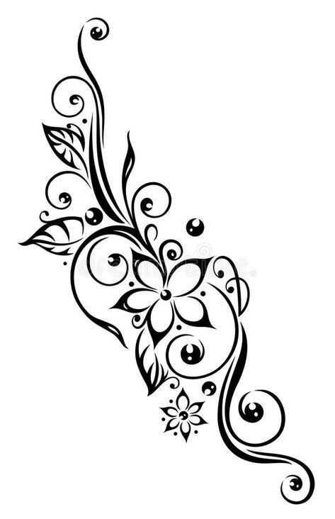 Photo about Black flowers illustration, tribal tattoo style. Illustration of black, blossoming, creative - 33938839 Tattoo Lower Back, White Bird Tattoos, Girl Finger Tattoos, Back Of Leg Tattoos, Plumeria Tattoo, Wrist Tattoos Girls, Tato Henna, Family Tattoo Designs, Muster Tattoos