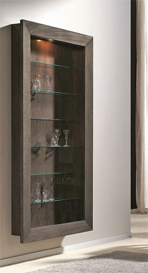 Shallow Hanging Wall Display Cabinet Trophy Cabinets, Wall Mounted Display Cabinets, Display Cabinet Design, Wall Display Cabinet, Trophy Display, Cabinets With Glass Doors, Showcase Cabinet, Bar Sala, Glass Showcase