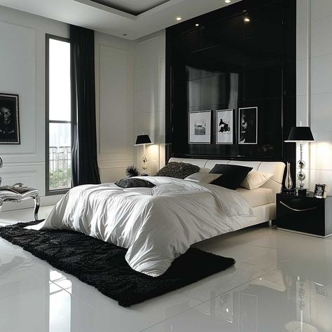 10+ Modern White and Black Bedroom Ideas with Metal • 333k+ Inspiring Lifestyle Ideas Rich Room Bedroom, Modern Bedroom Black And White, Black And White Modern Bedroom, White And Black Bedroom Ideas, Modern Black And White Bedroom, Bedroom Luxury Elegant, White And Black Bedroom, Modern Black Bedroom, Bedroom Black And White