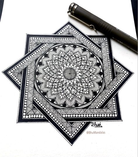 Mandala Art Black Pen, Unique Mandala Art Design Easy, Mandala Art Ideas Creative Easy, Meaningful Mandala Art, Mandala Art Simple Easy For Beginners, Modern Mandala Art, Hard Mandala Art, Square Mandala Art, Mandala Drawing Ideas Creative Beautiful