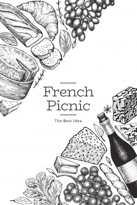 French Food Illustration, French Food Drawing, Vintage Food Illustration, Restaurant Illustration, Food Illustration Design, French Illustration, Food Background, Vintage Banner, Banner Drawing