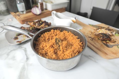 Jollof Quinoa - Original Flava Jollof Quinoa, Vegan Challenge, Red Bell Peppers, Best Cookbooks, Small Tomatoes, Vegan Sides, Scotch Bonnet, Vegan Cookbook, Food History