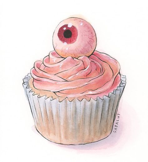 Dibujos Dark, Creepy Food, Creepy Cute Aesthetic, Desserts Drawing, Cupcake Illustration, Cupcake Drawing, Cake Drawing, Arte Monster High, Creepy Drawings