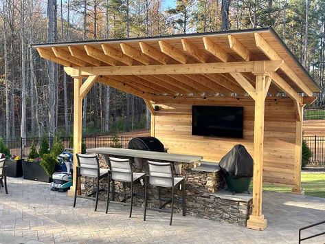 Pool Lean To, Gazebo With Back Wall, Outdoor Lean To Patio Ideas, Metal Roof Lean To, Pavilion Privacy Wall, 12x16 Lean To Pavilion, Outdoor Lean To Patio, Lean To Gazebo Ideas, Deck With Lean To Roof