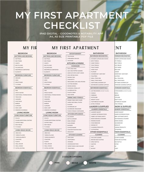 Excited to share this item from my #etsy shop: New Home Essentials Checklist, New home checklist printable,First home checklist,First apartment checklist | PDF | A4 | A5 #checklistprintable #realestatemoving #movingchecklist #movingtodolist #apartmentchecklist #firsthomechecklist #firsthouselist #beige #pink What Do I Need For My First Apartment, Apartment Checklist Essentials, Home Essentials Checklist, Checklist First Apartment, New Home Essentials Checklist, Checklist New Home, First Home Checklist, Moving Planner, Home Checklist